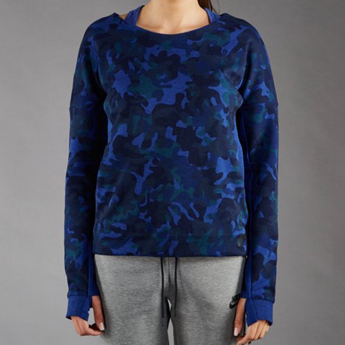 Nike Sportswear Tech Fleece Crew AOP Deep Royal Blue / Heather / Black for Women